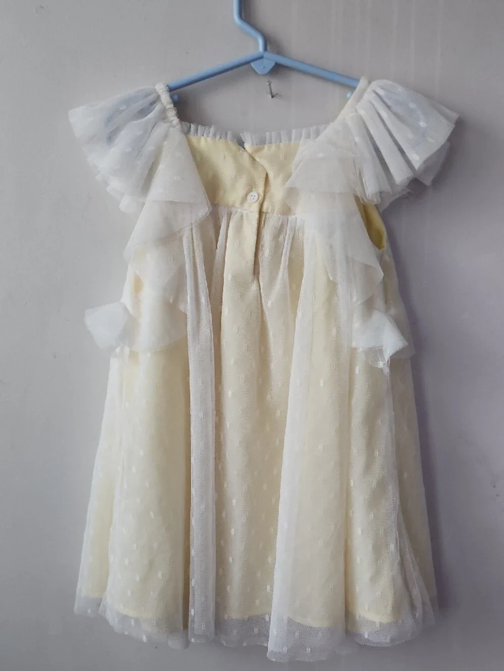 Biscotti Pale Yellow and White Floral Tulle Dress. New Without Tag